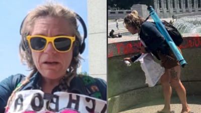 On August 13, Farris allegedly vandalized the memorial by adding soap to the fountain and spray-painting