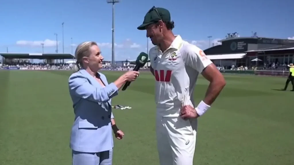 His wife and former Australia captain Alyssa Healy interviewed him on the field, leading