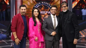 Hosted by Amitabh Bachchan, but this time Aamir Khan, Sunny Deol, and Preity Zinta took the hot seat