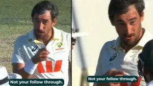 Pacer Mitchell Starc lost his cool when Mehidy Hasan Miraz tried to give a reason to the umpire