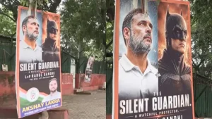 Posters portraying Leader of the Opposition in the Lok Sabha, Rahul Gandhi, as a “real-life Batman” have