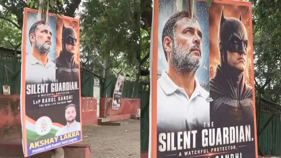 Posters portraying Leader of the Opposition in the Lok Sabha, Rahul Gandhi, as a “real-life Batman” have