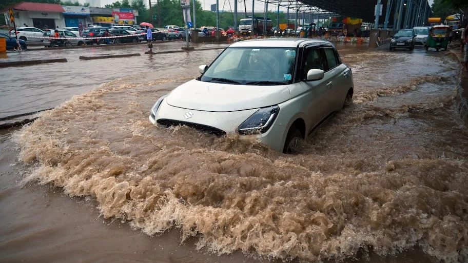 Heavy rain lashed Delhi-NCR on Monday, triggering widespread waterlogging, traffic congestion and flight
