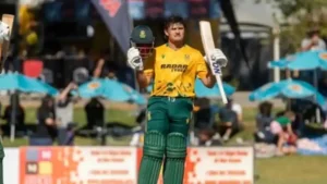 Lhuan-dre Pretorius scored his first T20 century as South Africa triumphed over Namibia by 11