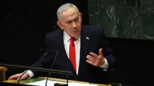 During his address, Netanyahu paused to thank Uganda for erecting a statue honouring his older