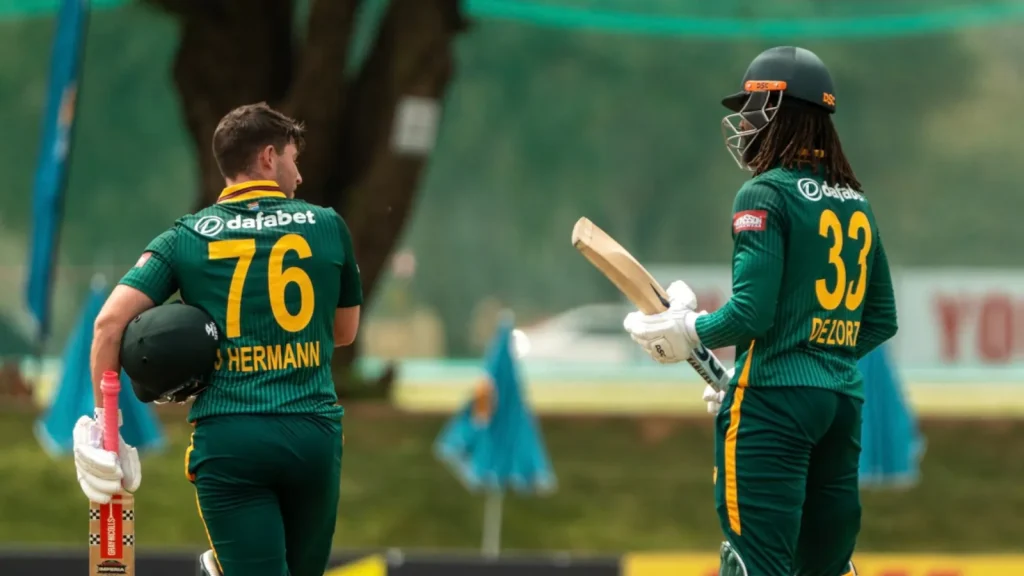 South Africa opener Jordan Hermann slammed a breathtaking 150 on debut to help his side post