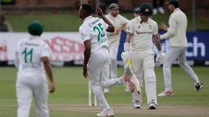 Temba Bavuma hit a career-best 179 and Kagiso Rabada took an early wicket as South Africa