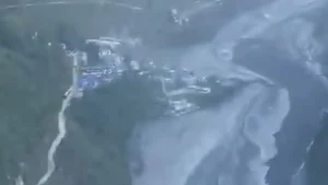 A sudden flood in Nepal’s Budhi Gandaki River swept away three bridges and more than 35 houses