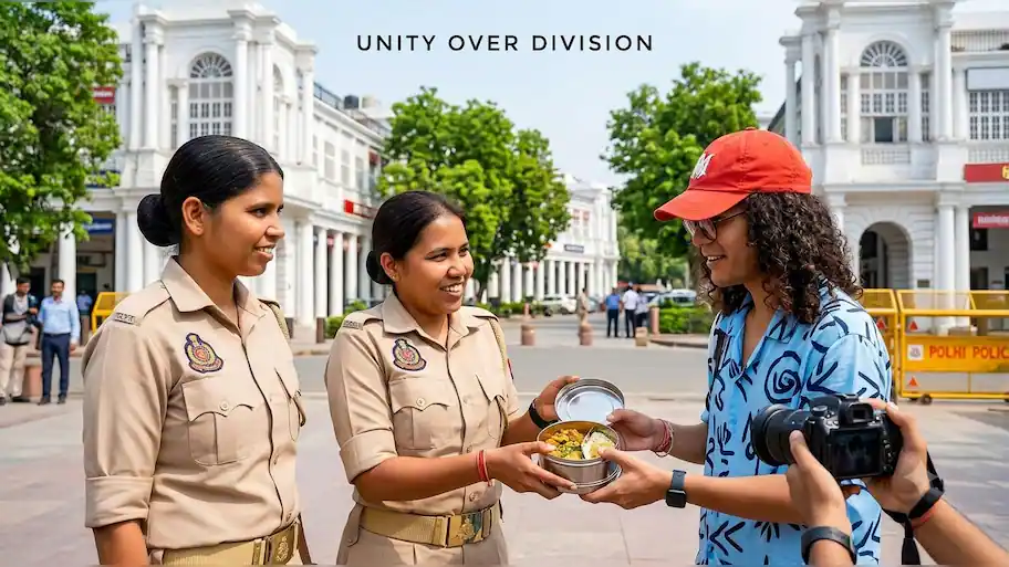 Delhi Police officer offers her own lunch to student protester at Connaught Place — Viral video