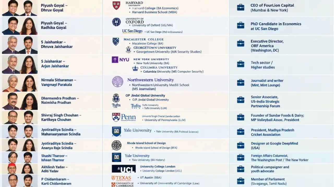 Data compiled from public records and institutional listings reveals that children of top